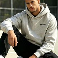 Sweatshirt Katun Custom Logo Heavyweight Unisex dengan Cetak Huruf untuk Pria, Dilengkapi Cetak Flock