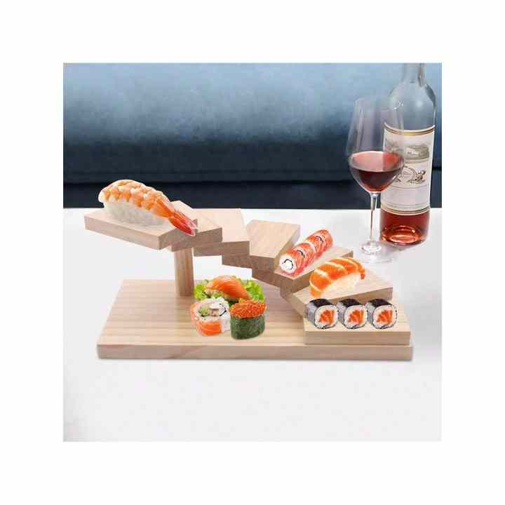 Hotpot ristorante vassoio di servizio 7 gradini in stile giapponese Sushi Rack espositore in legno a sette livelli per piatti