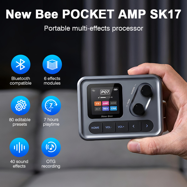 7 Hrs Playing Time Pocket Design Electric Guitar Effects Processor 20 Amp Simulation Slots Multi-Effects Guitar Pedal