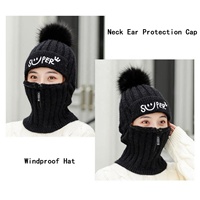 Bonnet d'hiver chaud en polaire pour homme, style tricoté, avec cache-cou intégré, anti-vent et anti-froid, en peluche épaisse, protection des oreilles pour femme, idéal pour les voyages
