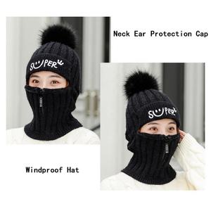 Gorro de lana cálido de invierno para hombre, bufanda de punto, calentador de cuello, a prueba de viento y frío, gorro grueso de felpa para mujer con protección para las orejas - Product Image 3