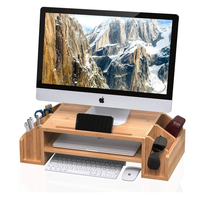 Bamboe Multi-Functionele Dual Monitor Stand Riser Met Lengte En Hoek Verstelbare Laptop Computer Desk Organizer Stand