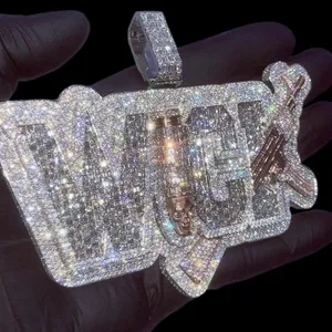 Ювелирные изделия в стиле хип-хоп с буквенным именем на заказ, подвеска из серебра 925 пробы с логотипом 14 к с отделкой из белого золота, бриллиант с муассанитом