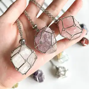 Raw Crystal Holder Necklace Stainless Steel Cage For Stones DIY Adjustable Natural Gemstone Pendant Necklace Jewelry