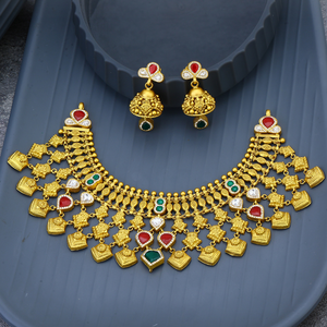 ชุดสร้อยคอเจ้าสาวสีทองดีไซน์เนอร์พร้อมต่างหู jhumka แบบดั้งเดิมเครื่องประดับจัดงานแต่งงานแบบชาติพันธุ์สำหรับผู้หญิงสร้อยคอชั้นดี - Product Image 1