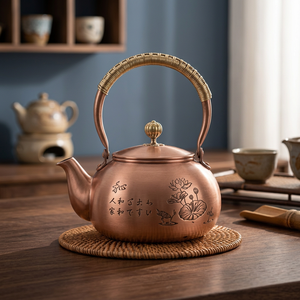 กาน้ำชาทองแดงแบบจีนโบราณพร้อมฝาปิดและหูจับ หม้อโลหะสำหรับชงชา - Product Image 4