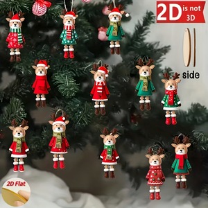 YODA Nouveaux 12 Pendentifs en Bois Renne de Noël Style Américain Décorations de Noël Chinoises pour <span class=keywords><strong>la</strong></span> Maison à Suspendre avec Corde - Product Image 3