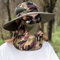 Topi memancing topi nelayan pelindung matahari UV dengan masker penutup leher topi tabir surya pinggiran besar bersirkulasi luar ruangan musim panas