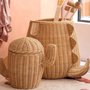 Handmade Rattan Dinosaur Shape Laundry <b>Basket</b> Honey Color Standing Type Eco Friendly Storage <b>Basket</b> For Toys And Miscellaneous - Product Image 4