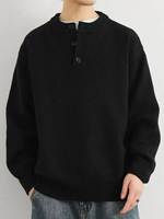 Pull en tricot à col Henry pour homme LVLAEA, coupe ample, décontracté, manches longues, broderie automne, acrylique/polyester
