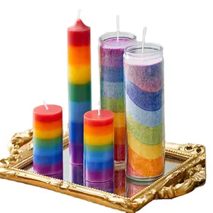 China Groothandel Rainbow Kleurrijke Kaars Glazen Pot Katholieke Religieuze Kaarsen 7 Dag Kaarsen