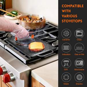 Cast Iron Reversible Double Sided <strong>Grill</strong> Griddle 3 Inches <strong>Thick</strong> for Gas <strong>Grills</strong> Stove Tops 13x8.25 Rectangular Ribbed <strong>Pan</strong> - Product Image 4