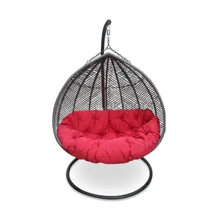 Furniture manufacturer rattan egg hanging patio swing chair with metal stand for in and outdoor