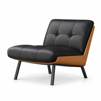 Fauteuil lounge moderne de style mid-century avec capitonnage boutonné, structure en contreplaqué noyer et accent en similicuir premium, fauteuil sans accoudoirs