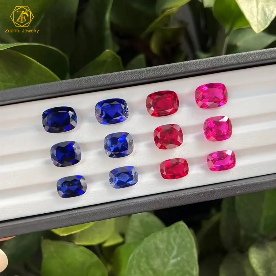 Ruby korundum sintetis biru merah muda hijau kuning ungu batu permata safir Oval bantal bulat pir Lab tumbuh safir