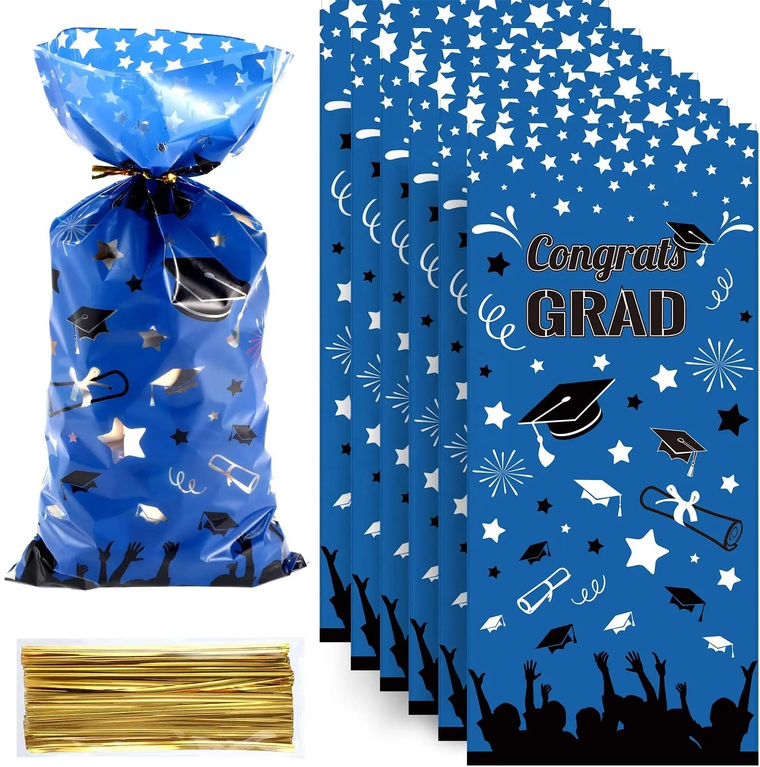 100 Graduation treat bags with twist ties opp / cpp plastic cello bags for favor Graduation Christmas candy popcorn