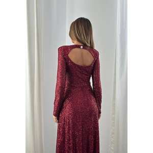 Vestido de lentejuelas burdeos sin espalda para mujer, talla XL, largo hasta el suelo, corte A, con bordado de cuentas y cintura imperio, al por mayor - Product Image 2