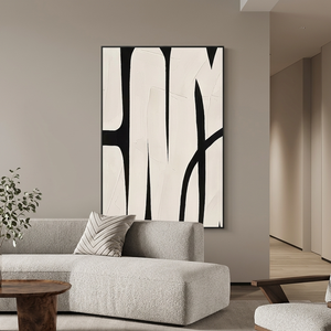 Pintura al Óleo Abstracta Blanca y Negra Hecha a Mano sobre Lienzo, Arte de Pared Moderno Minimalista, Obra de Arte Contemporánea Grande para Decoración de Sala de Estar - Product Image 2
