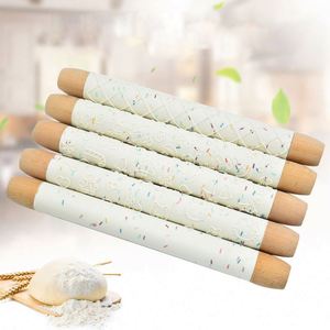 Christmas Beech Wooden Handle Manual Dough Bread Roller Pin Marble Embossed Textured Ceramic Silicone <b>Rolling</b> Pins for Baking - Product Image 3