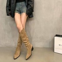 Bottes montantes à talon épais et bout pointu en peau de carpe, style rétro, pour femme, nouvelle collection automne 2026, polyvalentes, à enfiler, style western