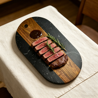Plateau de service ovale de luxe en marbre noir et bois d'acacia poli, écologique, 100 pièces, vente chaude