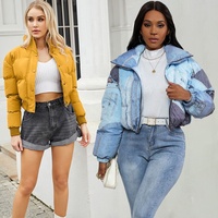 Femmes Denim Puffer Vestes Rembourré Vers Le Bas Manteau Ski Vêtements Épaissir Cropped Top Matelassé Outwear Hiver Tenues Parka Veste