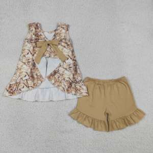 RTS Boutique Casual Hunting Branches Print Little Girls Clothing Sets Summer 95% Cotton <b>Big</b> <b>Bow</b> Children's Clothing Outfits - Product Image 2