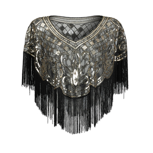 Robe à paillettes perlée pour femmes, costume à rabat, cape, <span class=keywords><strong>accessoires</strong></span> châle, collection 1920 - Product Image 3