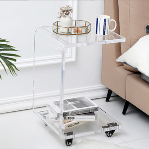 Di alta qualità durevole a forma di C rotondo in acrilico chiaro divano lato ruote da tavolo Design moderno per mobili per la casa per soggiorno camera da letto - Product Image 6