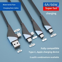 Kabel Braided Type-C 4-in-1 Multi-Head 6A Pengisian Cepat PD Super Fast Charging 1.2m untuk Android & Ponsel