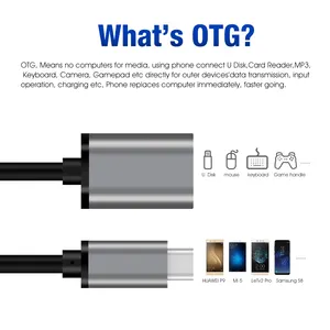 Cabo adaptador otg usb c para usb tipo c, macho para usb 3.0 fêmea, cabo adaptador otg