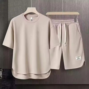 Nuovo arrivo <span class=keywords><strong>uomo</strong></span> abbigliamento sportivo palestra Casual tinta unita camicia corta 2 pezzi <span class=keywords><strong>completo</strong></span> all'ingrosso Logo ricamo t-Shirt da <span class=keywords><strong>uomo</strong></span> Set - Product Image 4