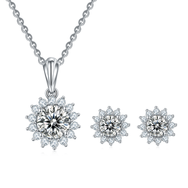 Wholesale 925 Sterling Silver Women Fine Jewelry Sets Moissanite Diamond Earrings Necklace Sets for Wedding