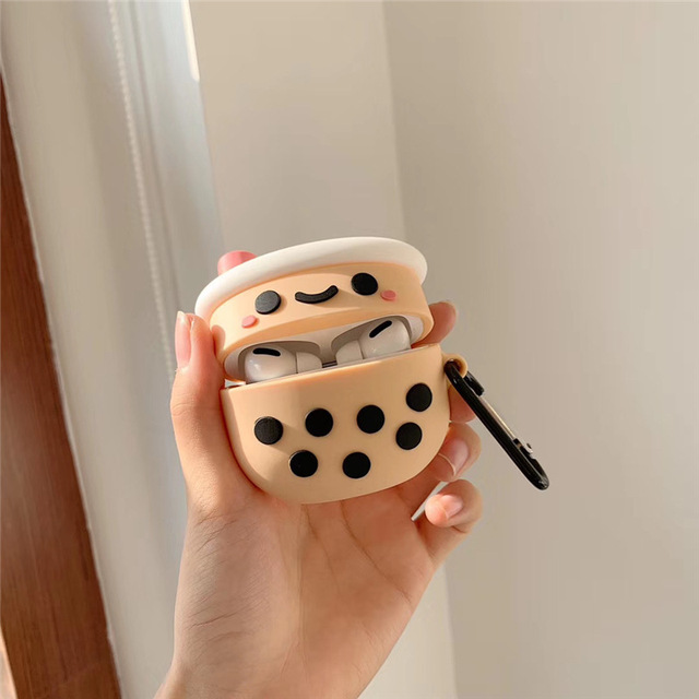 Cute 3D Bubble Milk Tea Key Chain for Airpods 1 2 Case Good Quality BT Wireless Earphone Cover for Airpods Pro Case Cute