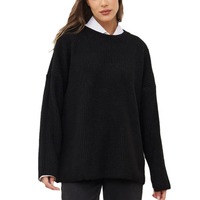 Suéter de punto acanalado grueso para mujer, cuello redondo, hombros caídos, manga larga, estilo túnica oversize, moderno, para invierno