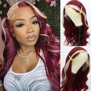 Chồn Hôi sọc đỏ tía với wig13x6 HD ren phía trước glueless Pre ngắt tóc giả với bé tóc cơ thể sóng với bé tóc - Product Image 4