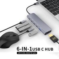 Adaptateur de concentrateur USB-C 6-en-1 avec HDTV 4K30Hz, 3 * Type-C 5Gbps, charge PD USB-A 3.0, 100W pour MacBook Pro/Air