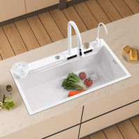 Grand évier de cuisine multifonctionnel en acier inoxydable 304 fait à la main sous l'évier de ferme cascade pluie simple bol blanc