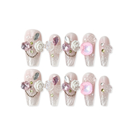 Lot de 10 faux ongles carrés à presser, couvrance totale, en PMMA, design français, options de longueurs multiples, application facile, kit de nail art