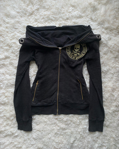 <span class=keywords><strong>Felpa</strong></span> con cappuccio con cerniera Dropshipping da donna <span class=keywords><strong>felpa</strong></span> Slim Fit autunno teschio ricamo grafico in stile gotico giacca con cappuccio - Product Image 1