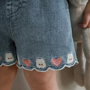 Personalizado 1-8T longitud de la rodilla bordado de dibujos animados niños pequeños pantalones cortos de mezclilla niña verano moda azul bebé niño niñas pantalones cortos - Product Image 4