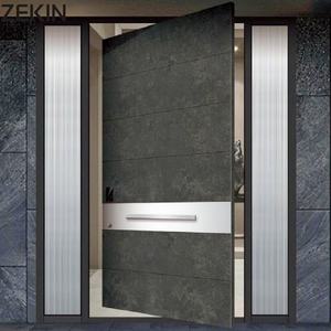 <span class=keywords><strong>Porte</strong></span> de villa en verre à revêtement imitation <span class=keywords><strong>bois</strong></span> en aluminium ZEKIN avec éclairage LED intégré et portes <span class=keywords><strong>d</strong></span>'<span class=keywords><strong>entrée</strong></span> pivotantes sécurisées - Product Image 2