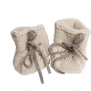 Baby Knit <b>Booties</b> Solid Color Lace-Up Cashmere Fabric 0-6 Months Autumn Winter Unisex Slip-On Casual Shoes - Product Image 1