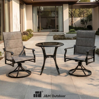 Ensemble de table et chaises de jardin J&M Outdoor 3 pièces en 1, 2 places, table de 75 cm, utilisation par tous les temps, siège rotatif imperméable