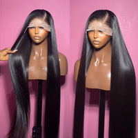 Peluca Larga de Cabello Humano Remy 100% Virgen al por Mayor, Pre-Desplumada, con Encaje Frontal Peruano Liso 13x4, Gorra Pequeña, Encaje Transparente