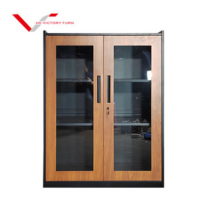 Đẹp Crafted hạt gỗ chuyển 2 Swing cửa kính văn phòng Kim Loại Tủ hồ sơ thép nhà bếp thực phẩm Công cụ lưu trữ tủ thấp - Product Image 3