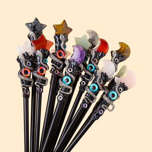 Cristal naturel étoile lune baguette bricolage créatif mauvais œil sorcière magique bâton accessoire ornement - Product Image 1