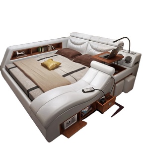 CBMmart massage sofa bed up-holstered wood leather bedroom sets stylish sofa bed with storage and lights