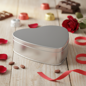HEART SHAPE Lata 1 lt Corazón Chocolate Caja de metal sin costuras 205x195mm x H45mm Tapa deslizante - Product Image 3
