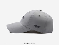 Casquette de baseball sportive en polyester/coton avec logo personnalisé OEM, imprimé par sublimation, dos incurvé, broderie en caoutchouc surélevée, argent/cuivre